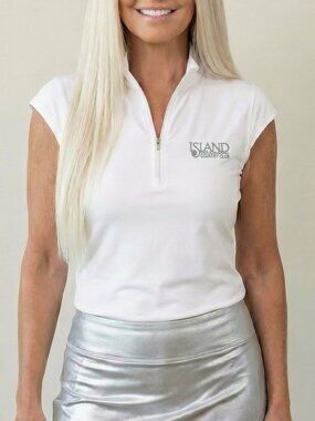 NEW! San Soleil Island Country Club Marco Island, FL White Sleeveless Zip Polo S
